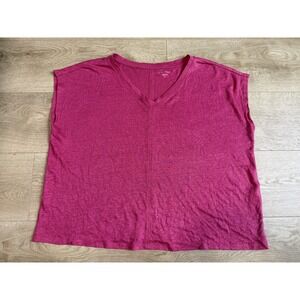 EUC Women Eileen Fisher short sleeve organic linen t-shirt pink v-neck size SP